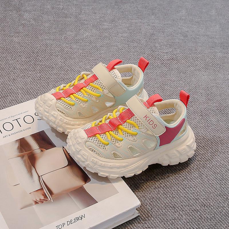 

Students Running Shoes Mesh Breathable Hollowed-out Kids Sandals Non-slip 2025 Summer Children Cause Shoes Soft Sole Hook&loop 26 розовый
