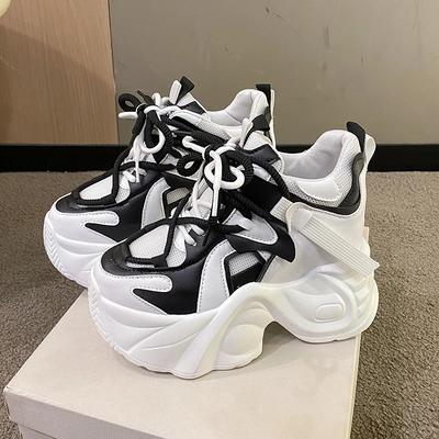 Mode 9,5 CM Herbst Frauen Casual Sport Schuhe Alle-spiel Komfortable frauen Chunky Sneakers Atmungsaktive Mesh Frühling Hohe Plattform schuhe