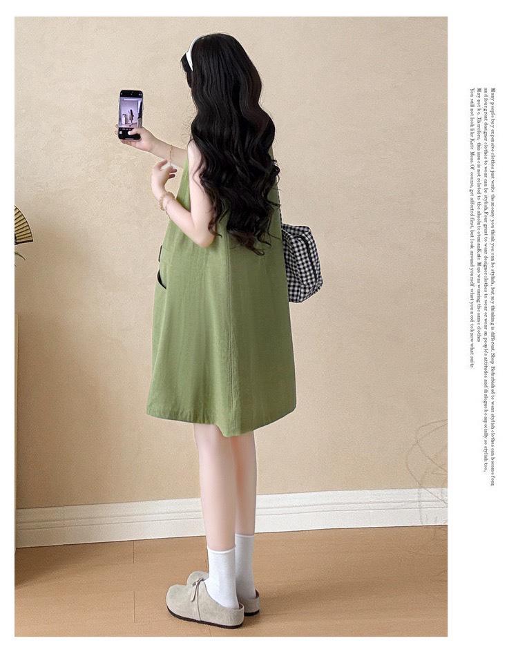 Maternity Mori Style Linen Sleeveless Dress – Loose Fit for Petite Pregnant Women