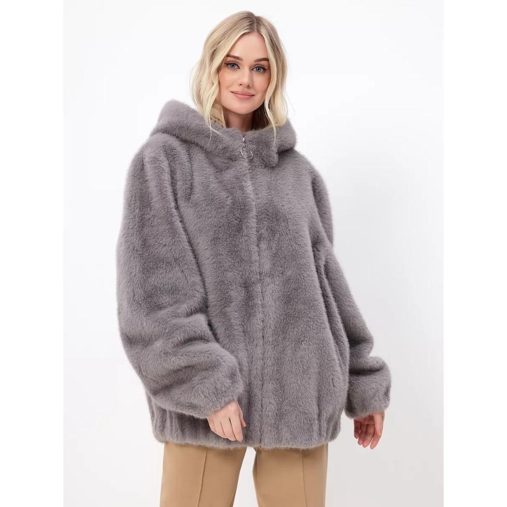 Women's Hooded Long Sleeve Zip Up Faux Fur Oversized Streetwear Winter Coat Jacket
