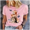 Unisex Womens Cotton  Cat and the Butterfly Print Tshirt Loose Round Neck Casual Short Sleeve Fashion Top  Clothing Summer