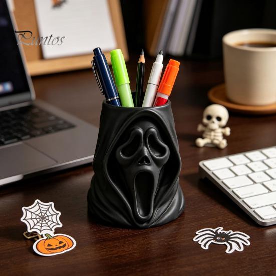 Holiday Gift for Kids Halloween Ghost Face Candy Bucket, 3D Printed Trick or Treat Snack Holder, Creative Pen Holder Spooky Screaming Desktop