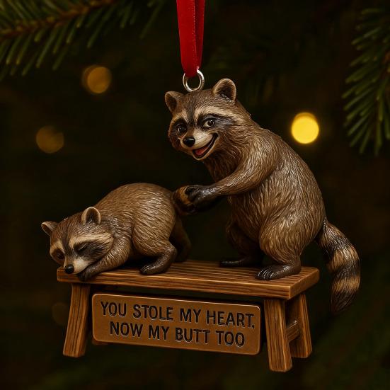 Cheeky Raccoon Christmas Ornaments Acrylic Hanging Decor with Humorous Sayings Playful Holiday Tree Decorations