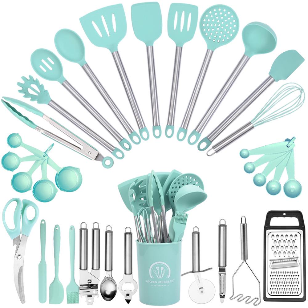 33-Piece High-Temp Resistant Silicone Utensil Set with Non-Stick Spatula & Stainless Steel Cutlery