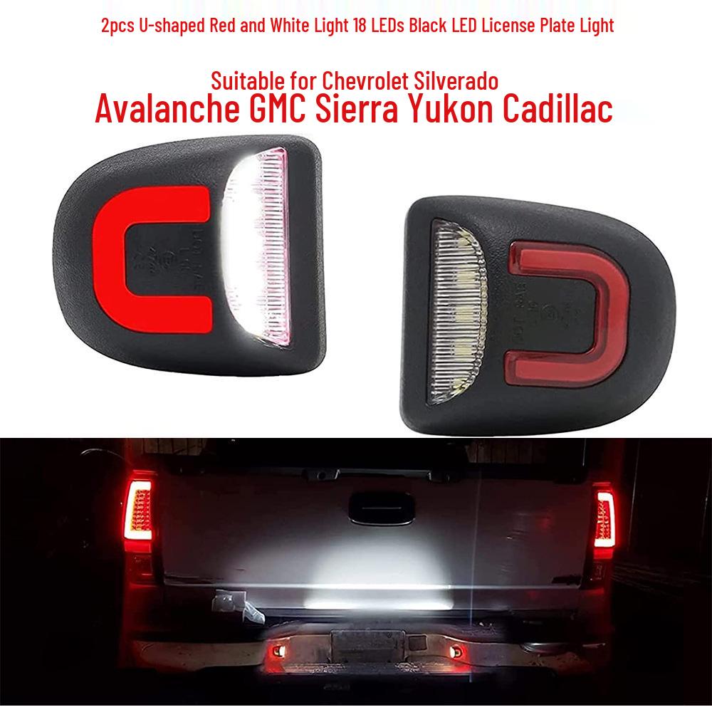 2-Piece U-Shaped Red & White 18-LED License Plate Lights for Chevrolet Silverado/GMC Yukon