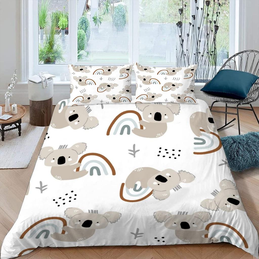 Cute Elephant Koala Duvet Cover Set Cartoon Animals Bedding Set Australia Tree Bear Quilt Cover Twin King for Kids Boys Girls