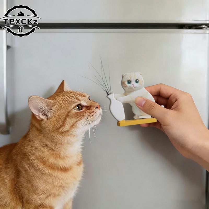  Mini Vase Acrylic Cat Whiskers Collection Fridge Magnet Cat Pushing Vase Decor Ornaments Cat Hair Memorial Box Home Decor