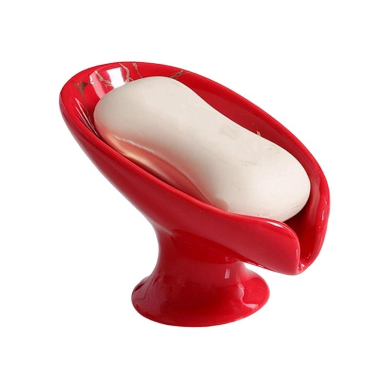 

Самодренажная керамическая мыльница в форме листа, держатель для мыла для ванной комнаты, душа, сохраняет мыло сухим, легко чистится красный