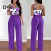 Summer Two Piece Outfits for Women Sleeveless V-neck Halter Tank Top Wide Leg Pants Set Summer Casual Floral Print Matching Suit