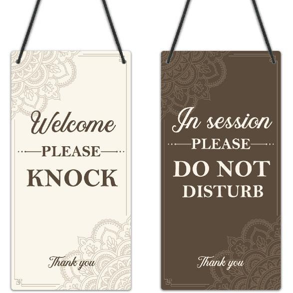 Do Not Disturb Door Hanger Sign - Welcom Please Do Not Disturb Sign for Office Reversible Double Sided In Session Door Signs for Office Business Primrose Office Themed