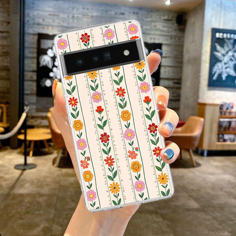 For Google Pixel 10 Pro Clear Phone Case Pixel 9 Pro XL Pixel 8 Pro 9A 8A 7A 7 6A 6 Pro Cover Stylish Flower Patterned Design