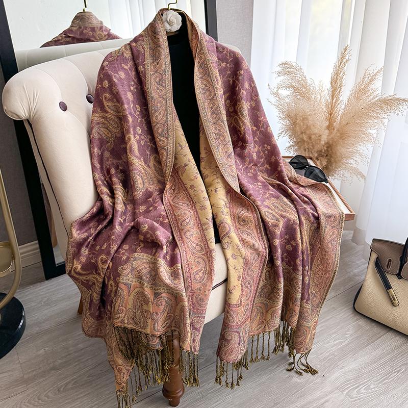 Tassel Blanket Design Thick Pashmina New Winter Warm Shawl Wrap Paisley Pattern Scarf Women Neckerchief Poncho Stoles