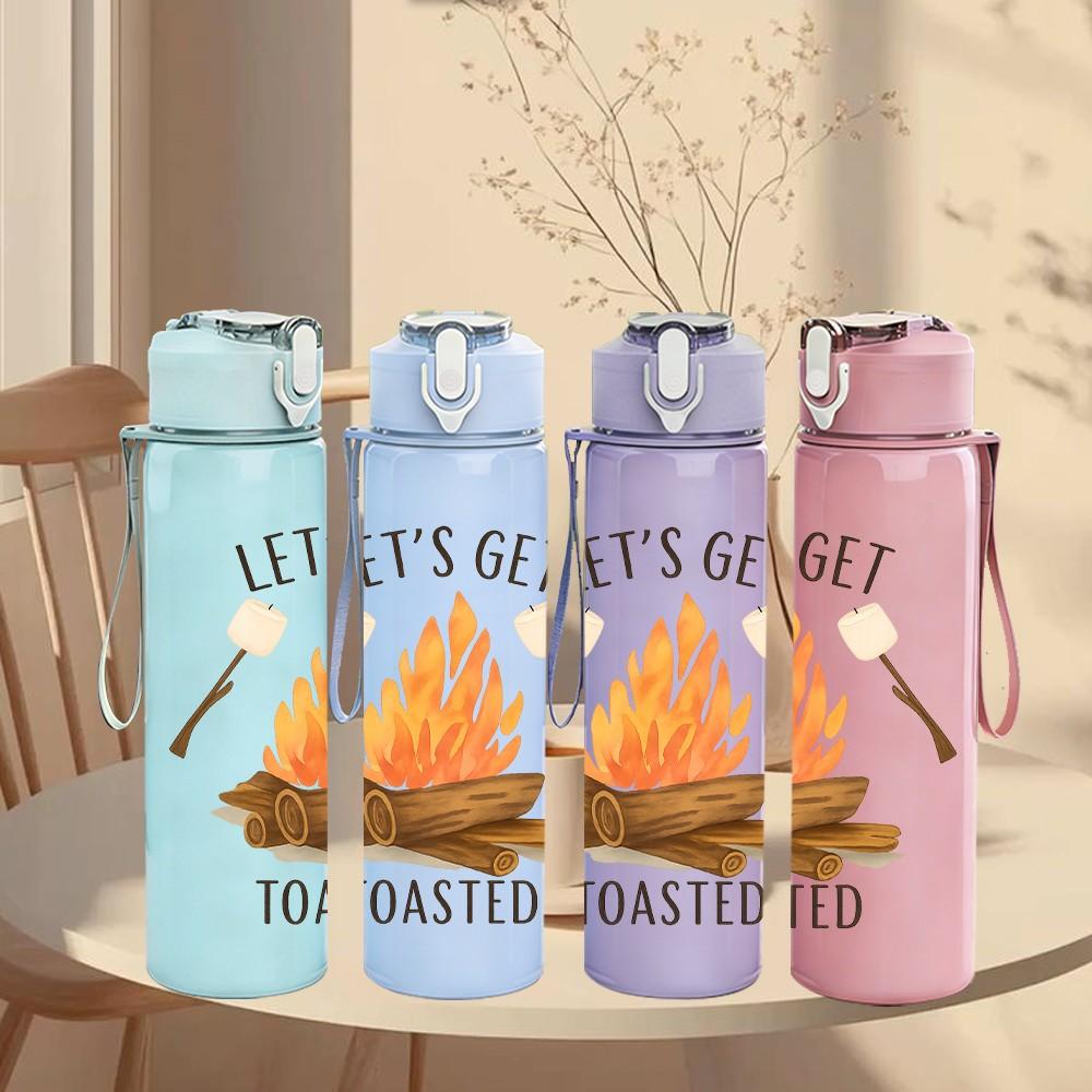 1PC Let's Get Toasted Camp Art 750ml Color Plastic Sports Water Bottle Leakproof Flip Straw Lid Suitable for Sports Office Home Use