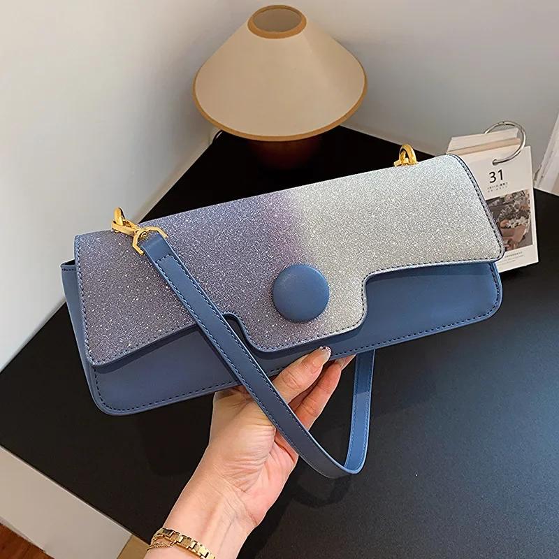 

Французская вечерняя сумка подмышкой для женщин, новый модный тренд, сумки для вечеринок, наплечные сумки из текстурированной кожи синего цвета через плечо