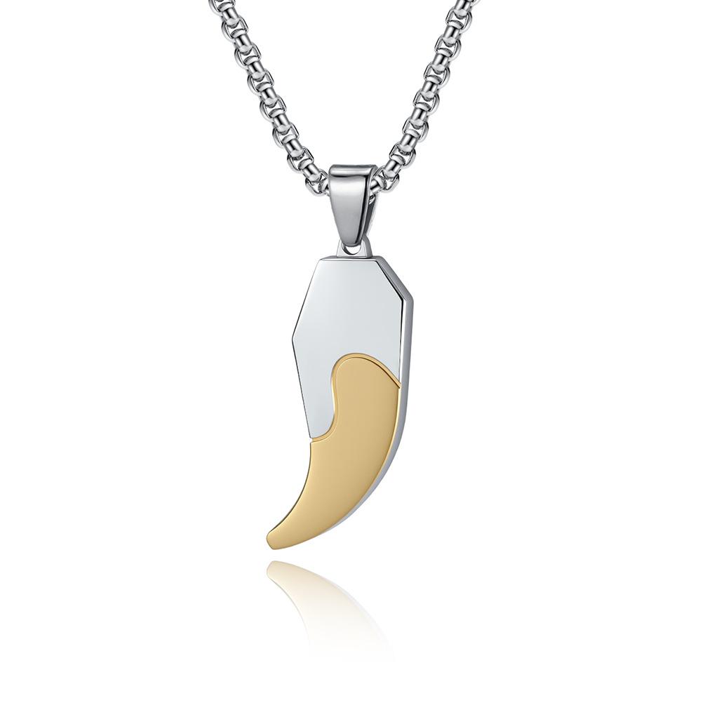

2026 European and American Exquisite Men s Fangs Shape Two-color Light Sand Pendant Fashion Color Matching Jewelry Set 60CM