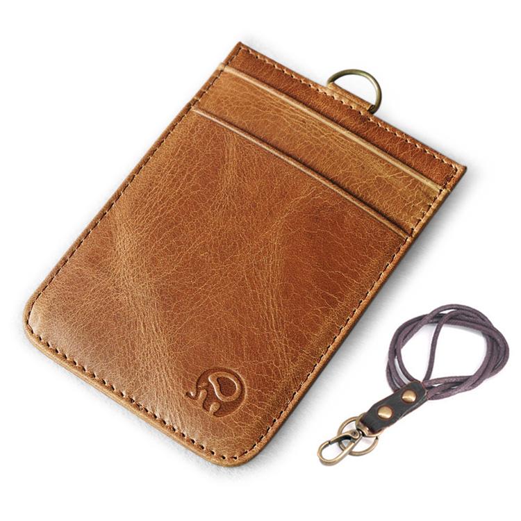 Retro Leder Lanyard Ausweishalter Kartenhalter Halsband Rindsleder Echtes Leder Kartenhalter Mitarbeiterkarte Busausweis Visitenkarte