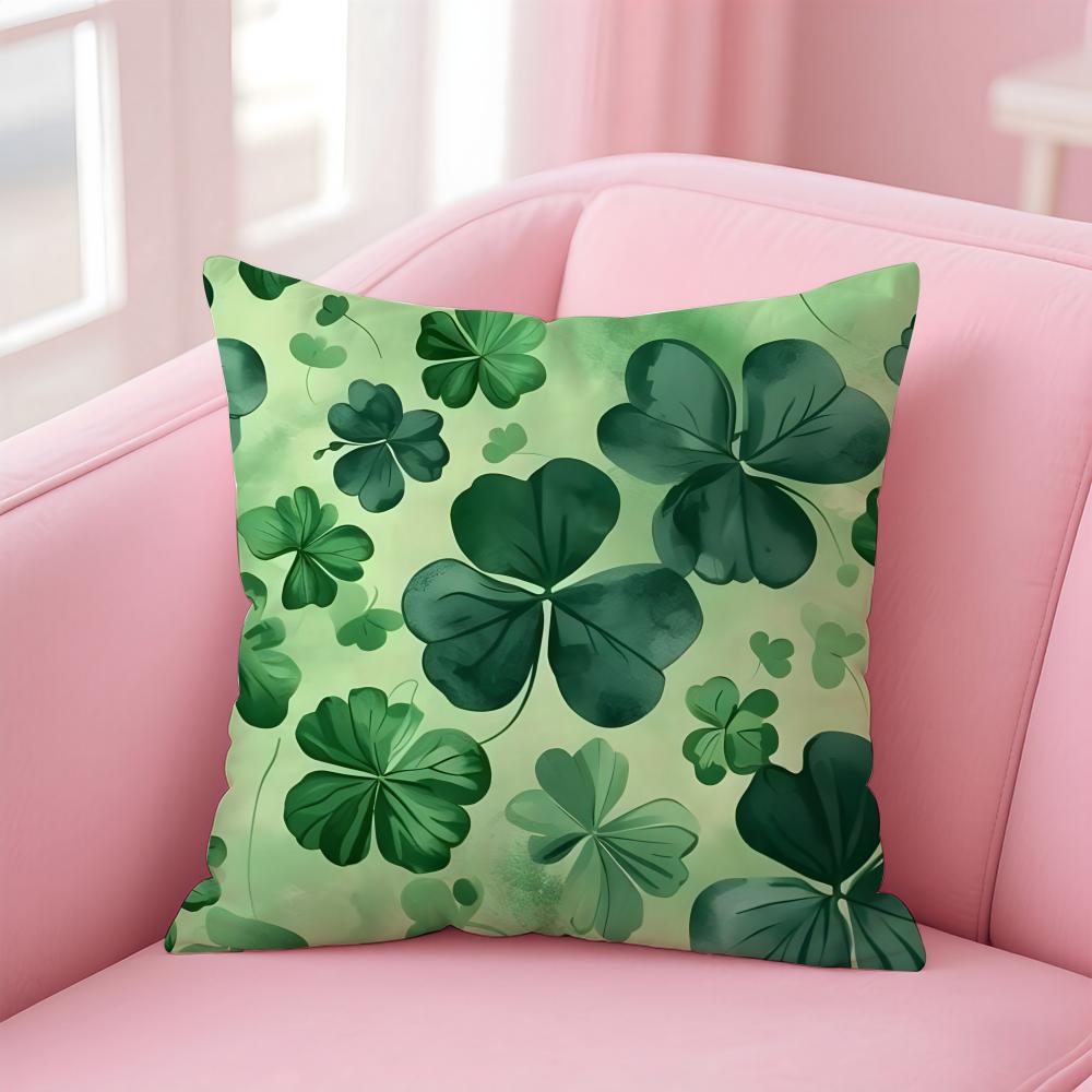 Lucky Four Leaf Clover Fresh Green Cushion Cover Pillowcase Short Plush Invisible zipper Room Sofa Cushion Cover