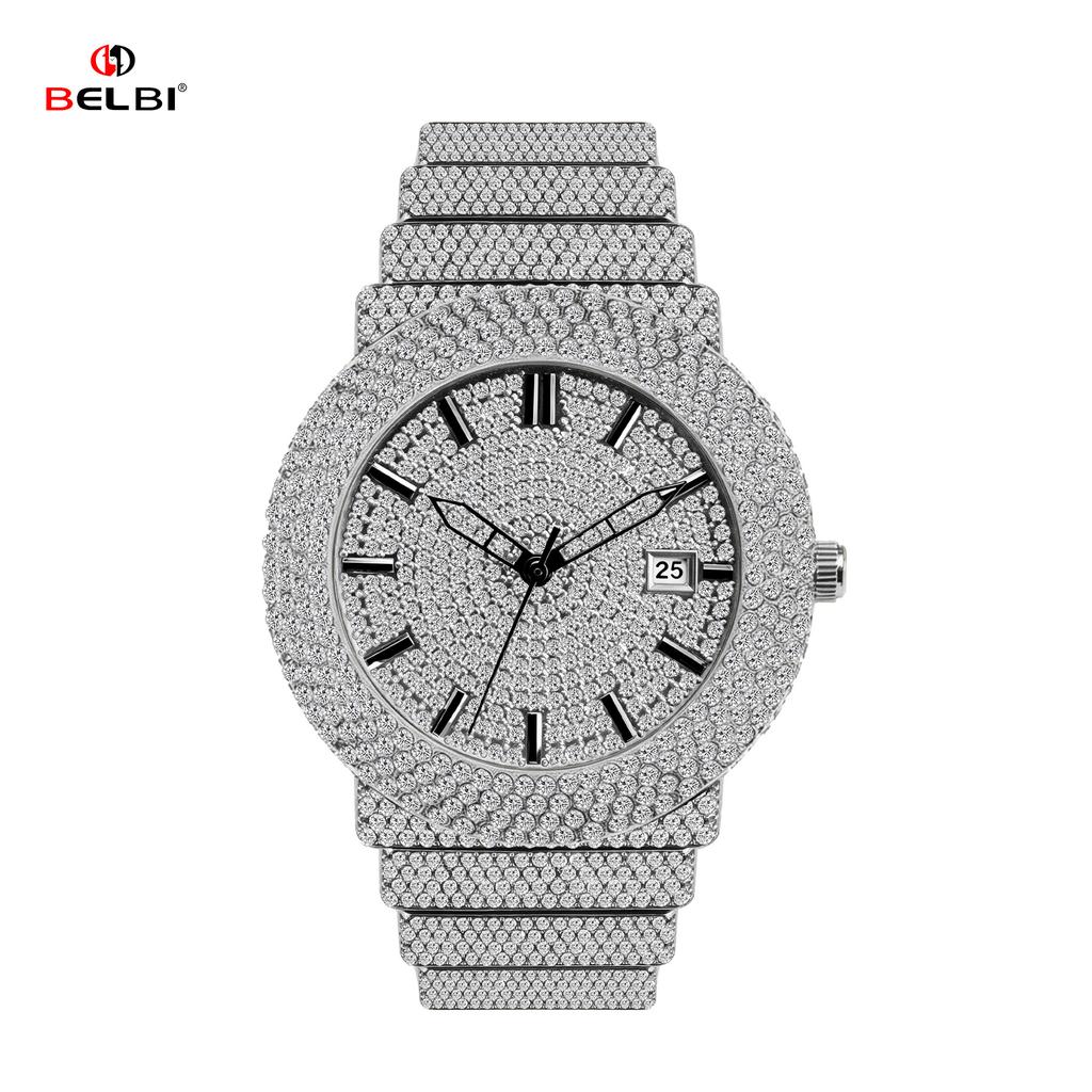 Damen Strass Uhren Hip Hop Stil Diamantbesetzte Quarz Armbanduhr Wasserdichte Schmuckuhr für Sie