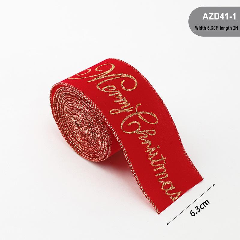 Handmade Christmas Flocked Ribbon with Golden Dot Bow for Gift Wrapping