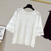 2022 sommer Bluse Frauen Koreanische Hohl Heraus Spitze Weiß Frauen Shirt Kurzarm Lose Shirts Solide Pullover Weibliche Tops 20603