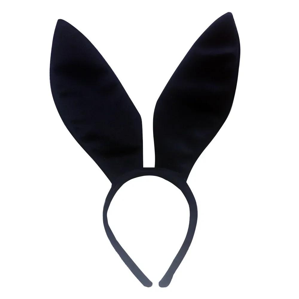 Black Bunny Ears Headband for Easter Rabbit Cosplay Halloween Costume Playboy Bunny Prop Headband Set for Parties