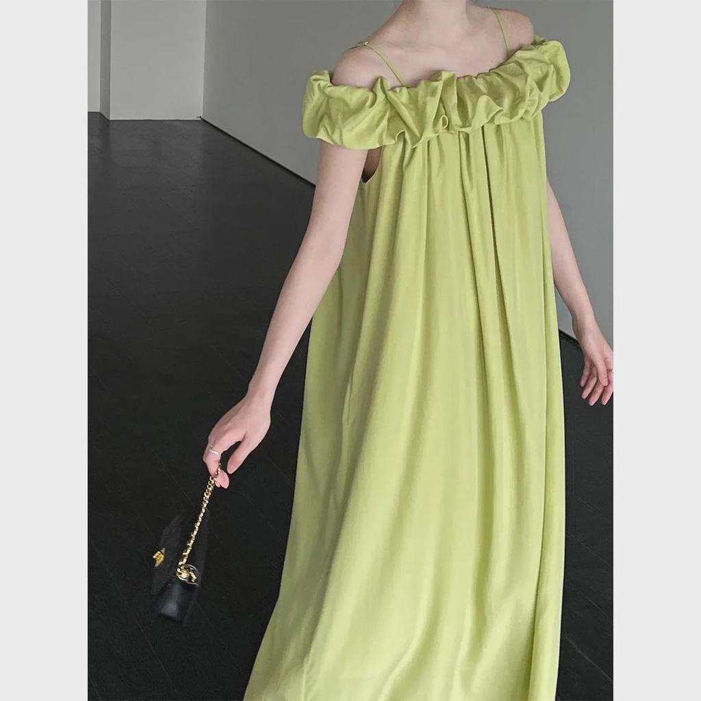 Luxi Tencel Tek Omuz Fırfırlı Tüp Elbise - Kore Stili