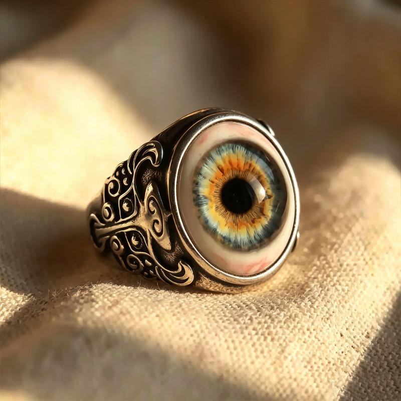 Exaggerated and Realistic Blood-red Eye-shaped Ring, Domineering Vintage Curtain-eye Ring