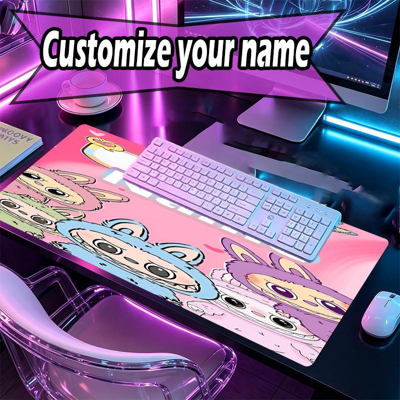 Custom Name Personalized Labubu Pattern Mousepad, Laptop PC Desk Mat, Decorative Desk Mat for Home Keyboard Pad Gift