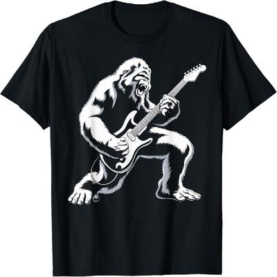 Bigfoot Playing Guitar Rock and Roll Music Band Sasquatch T-Shirt