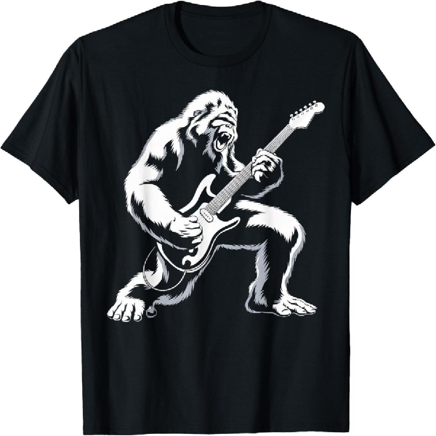 Bigfoot Playing Guitar Rock and Roll Music Band Sasquatch T-Shirt S