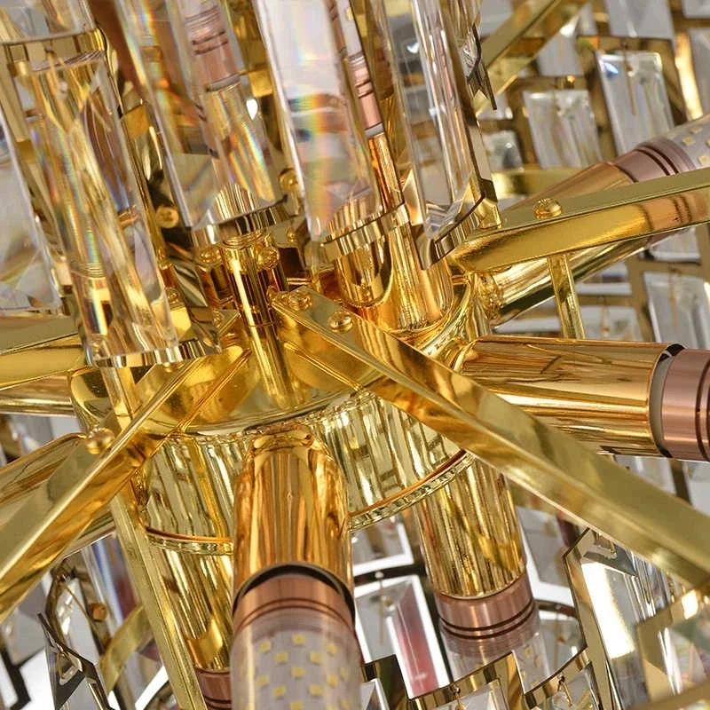 Postmodern Golden Crystal Chandelier Lighting Stainless Steel Lustre Pandent Lamp For Villa Dining Living Bedroom Deco Hanging