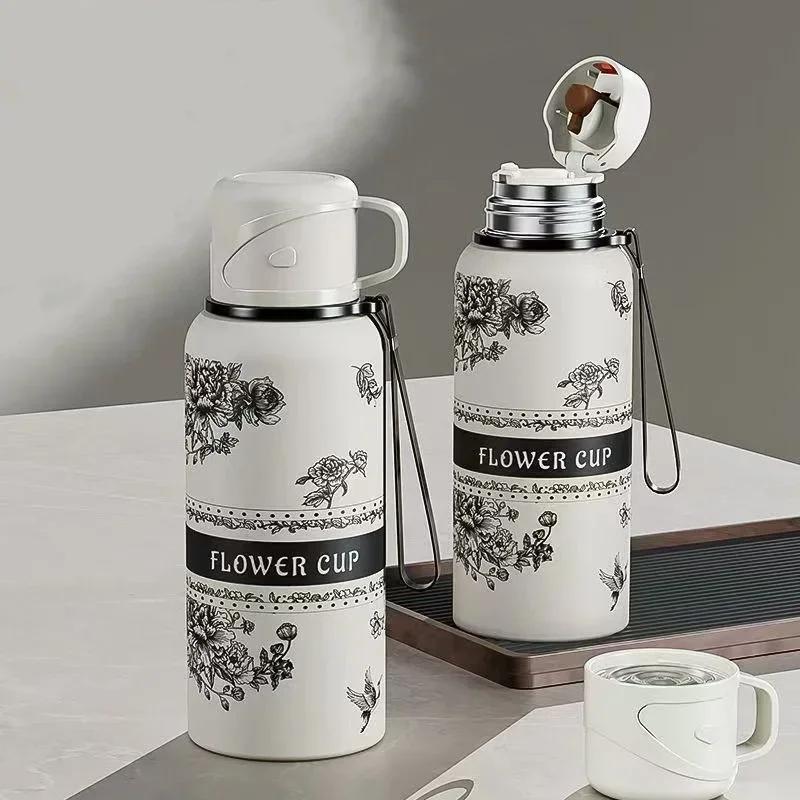 New 316 stainless steel gardenia thermos cup, large-capacity sports kettle for making tea, high-looking portable water cup Girls
