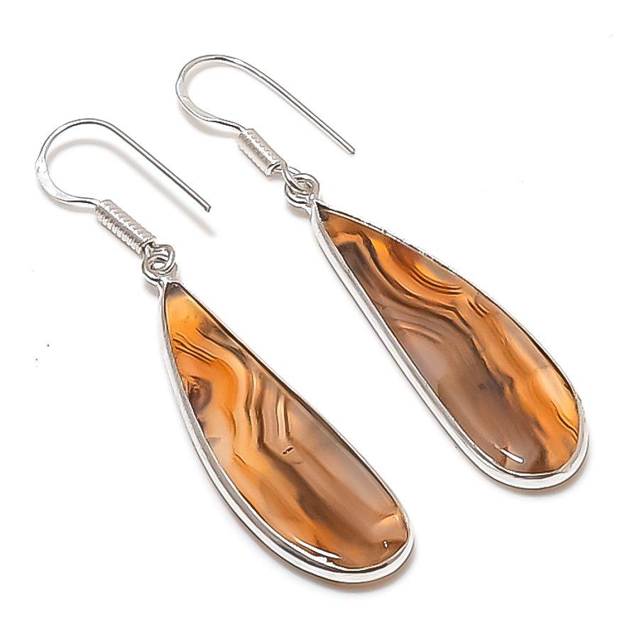 Натуральный лагуна-кружевной агат Ювелирное изделие из стерлингового серебра 925 пробы Серьга 2,17 AEE-11202