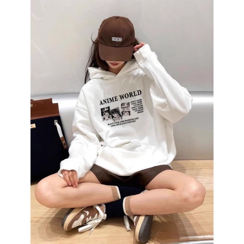 Women's Plus Velvet Hooded Sweatshirt - New Autumn/Winter Loose Fit with High-End Campus Style Design