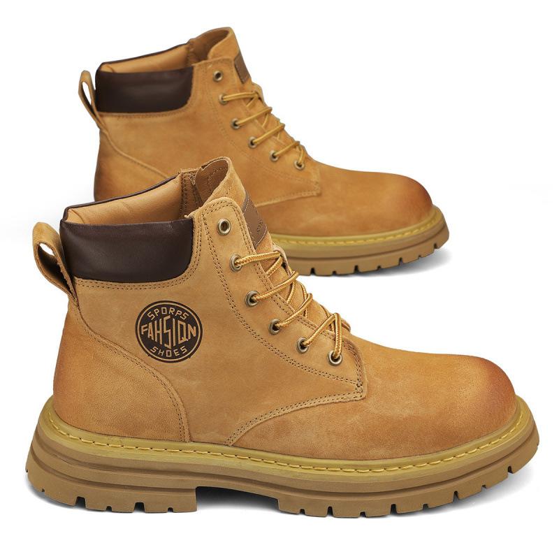 Winter First-layer Leather Thick-soled Heightening Martin Boots Men's Rhubarb Boots High-top Outdoor Tooling Boots Velvet Men's Short Boots