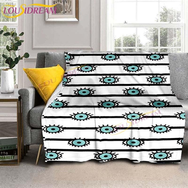 Evil Eye włoski prezent Malocchio Eye niebieski i biały koc rzut koc narzuta na kanapę Boho Chic Distressed Tribal Decor