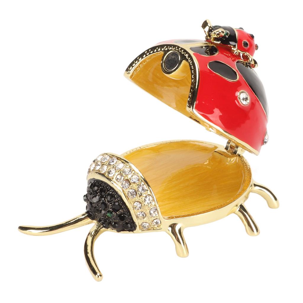 Decorative Jewelry Box Zinc Alloy Colored Enamel Crystal Hand Painted Ladybug Shaped Trinket Box Rings Earrings Storage Box