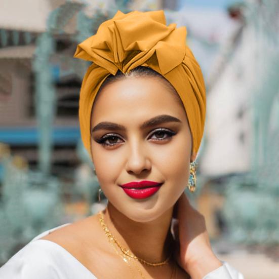 Turban Hat Retro French Style Flower Decor Women Hat Solid Color Breathable Wind-proof Headwear Daily Wear