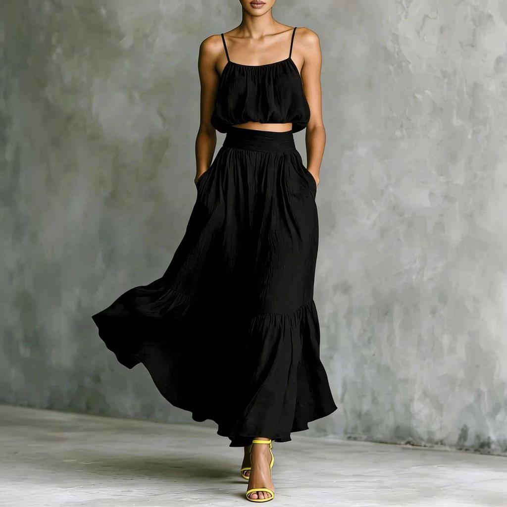 European and American cross-border independent station Amazon summer new high-waisted pendulum skirt two-piece suit