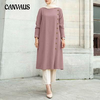 Frühling und Herbst Damen Übergröße Kleid Lockere lässige Langarm Knopfdekoration Langarm Hemdkleider