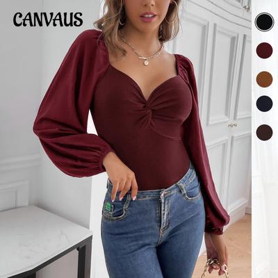 Lente en Herfst Damesblouse Franse Twist V-hals Lange mouwen Jumpsuit Strakke jumpsuit