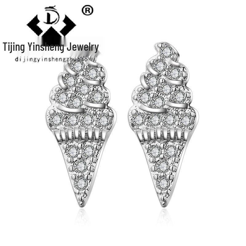 

Японские и корейские серьги-пусеты с микропаве в форме бриллиантового конуса: Рождественский циркон, осенне-зимний стиль мороженого, атмосфера любви к моде