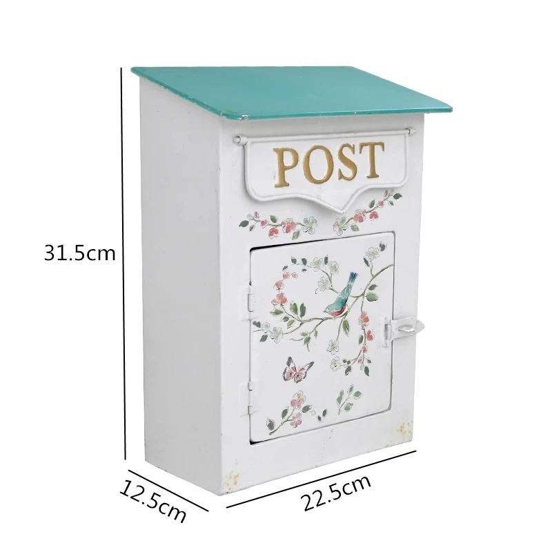 Flower Pattern Mailbox Rectangle Wall Mounted Outdoors Courtyard Opinion Box Metal Ironwork European Retro Style Wall Decoration