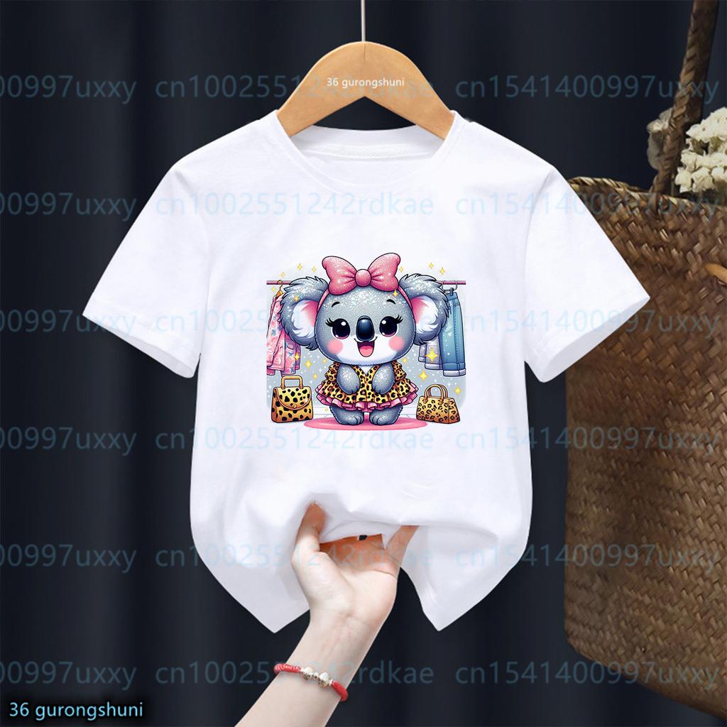Fashion New Girls T-Shirt Cute Watercolor Koala Animal Print Toddler T Shirt Fashion Cute Baby Shirt Summer Kids Short Sleeved Shirt Top