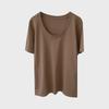Women's Coffee-Colored U-Neck Short-Sleeve Slim Fit T-Shirt