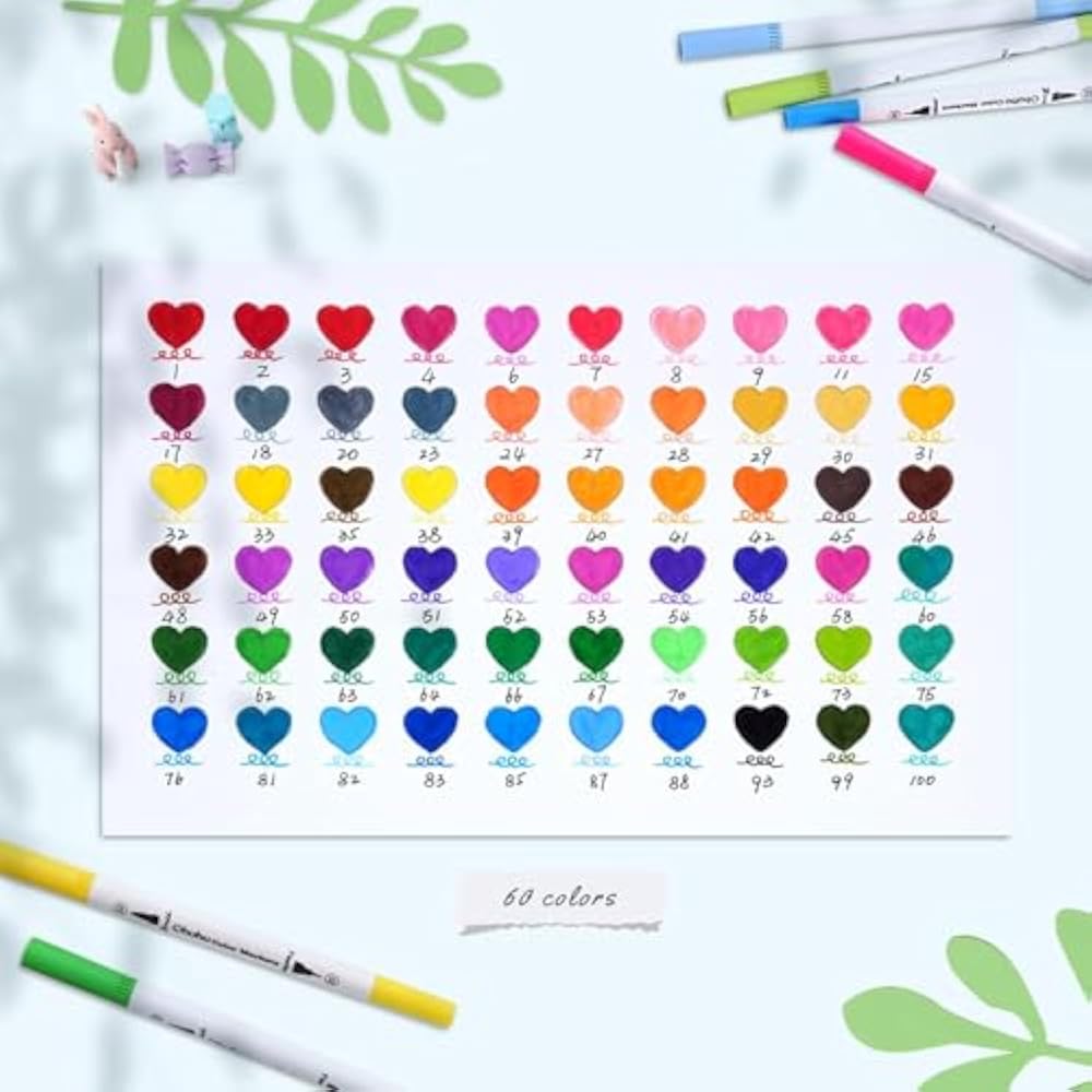 Ohuhu Illustration Pens, 60 Colors, Ultra Fine Art Marker Pens, Water-based Pens, Watercolor Pens...