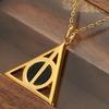 Harry Potter Deathly Hallows Necklace: 18K Gold-Plated Copper with Black Onyx Pendant - Film & TV Inspired Gift.