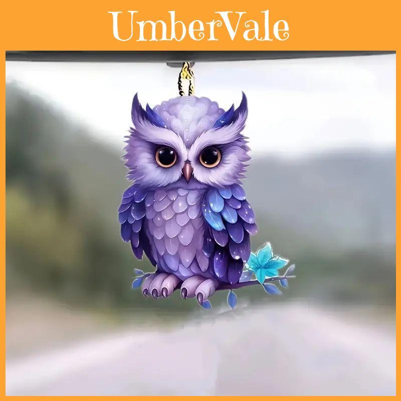 Charming Acrylic 2d Owl Hanging Ornament Cute Cartoon Car Interior Decoration