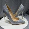 Bling Sliver Sequined Cloth 10cm Thin High Heels Slip On Women Pumps 2024 Wedding Party Shoes Woman Big Size 43 44 45