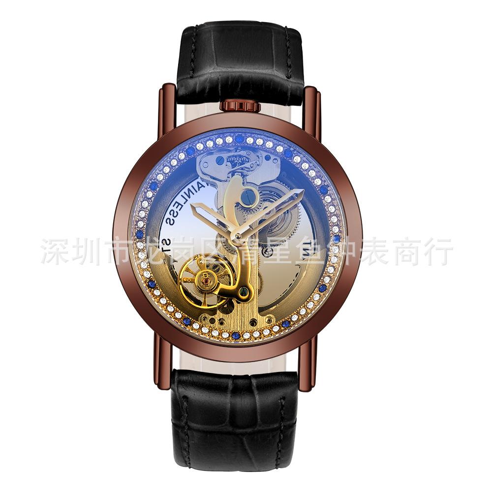 Light Luxury With Brick Men'S Automatic Hollow Mechanical Watch Large Dial Simple And Fashionable